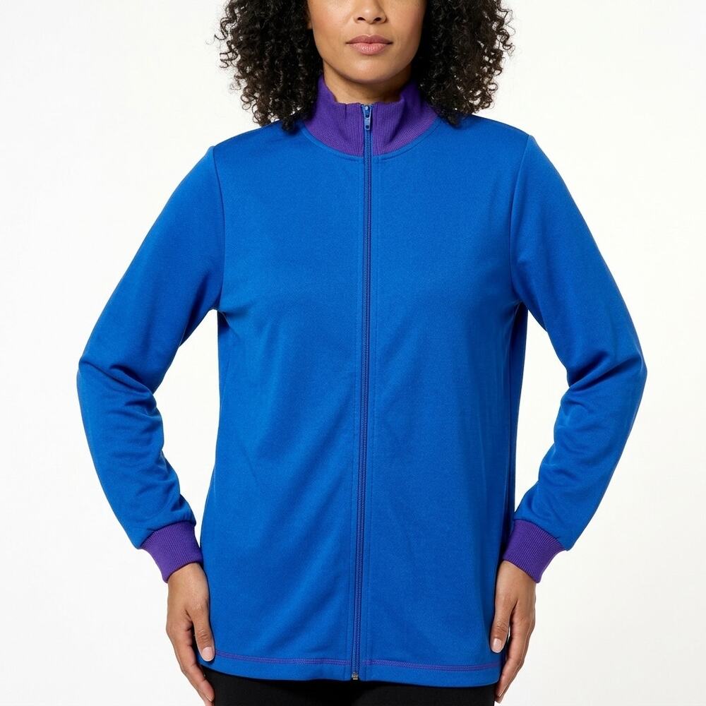 Susan Graver Blue Purple Mock Neck Full Zip Knit Jacket Women Size XL
